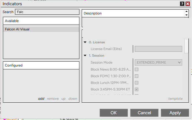 Click Falcon AI Visual then click add, then enter your Elite email and select your Session