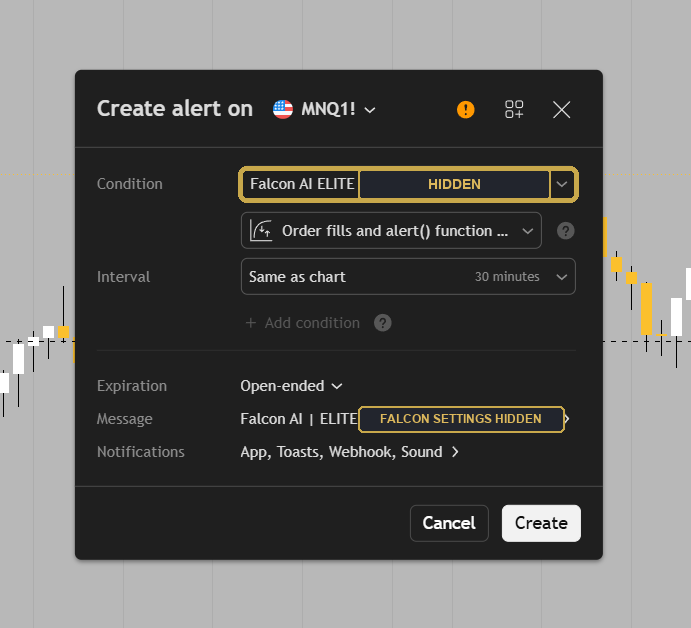 Create alert, Condition set to Falcon AI