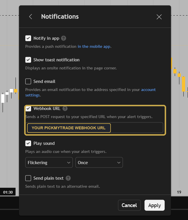Alert Notifications tab, Webhook URL field