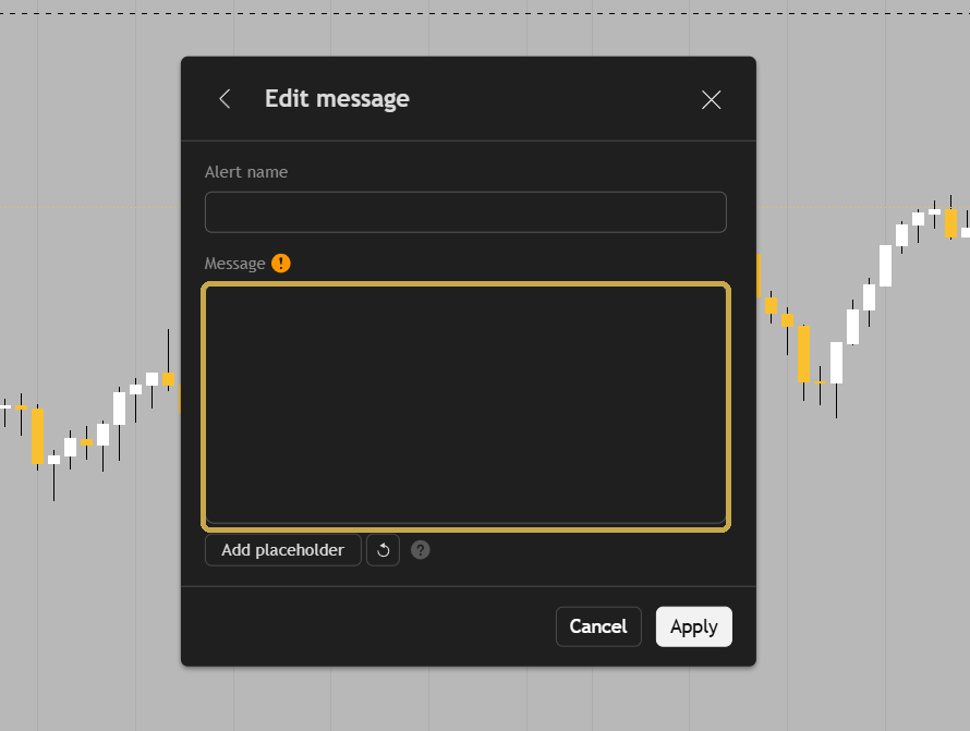 Alert message box where the PickMyTrade code is pasted